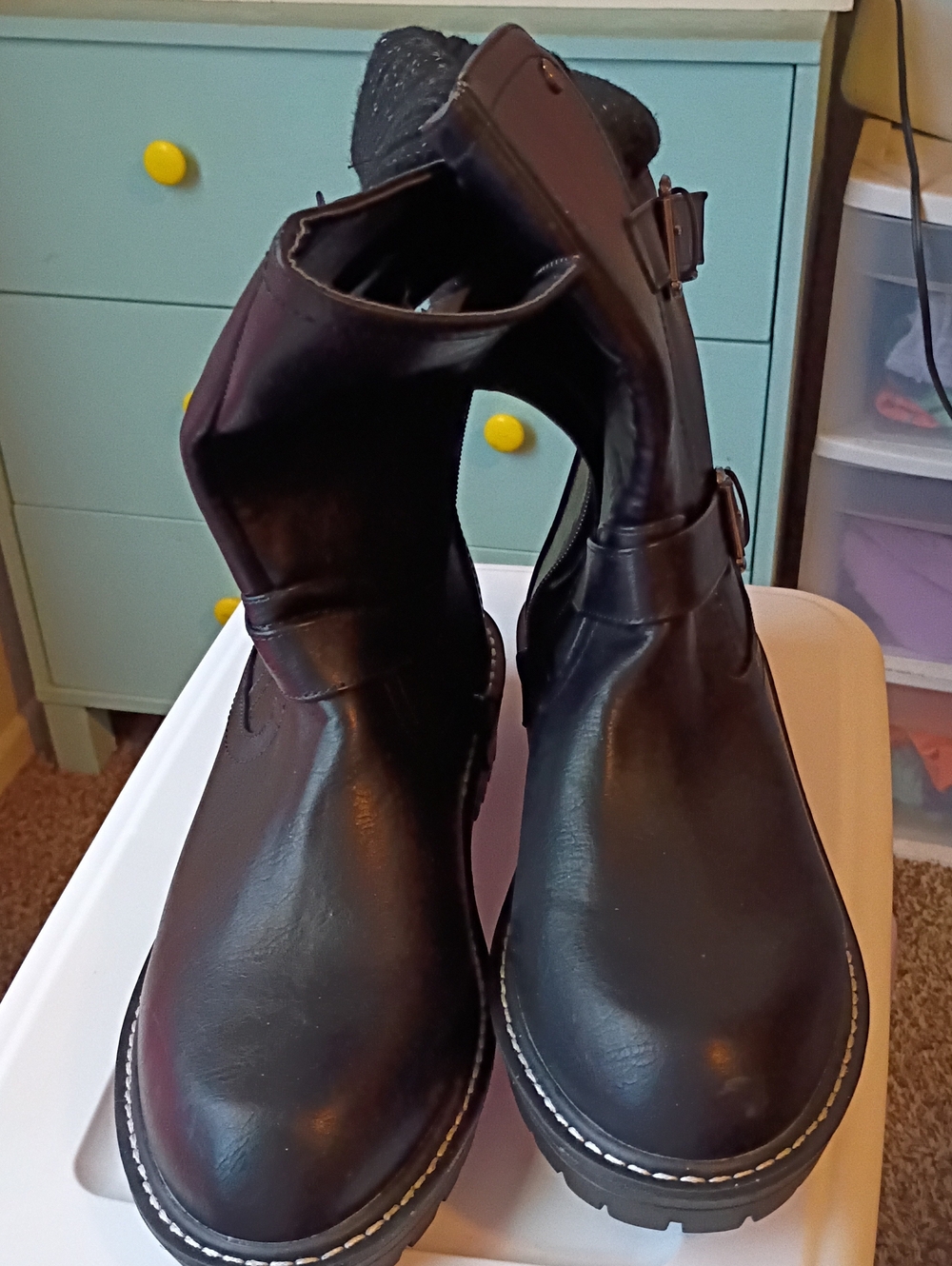 Women's Black Leather Buckle Ankle Boots - Classic Casual